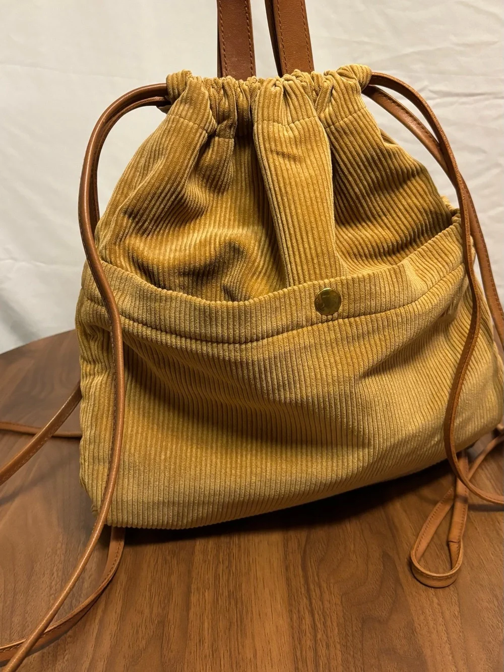 Madewell Mustard Corduroy Drawstring Backpack